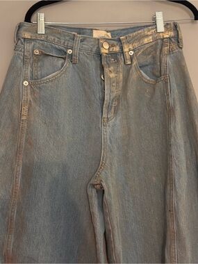 High-Waist Metallic-Accented Denim Jeans - Blue